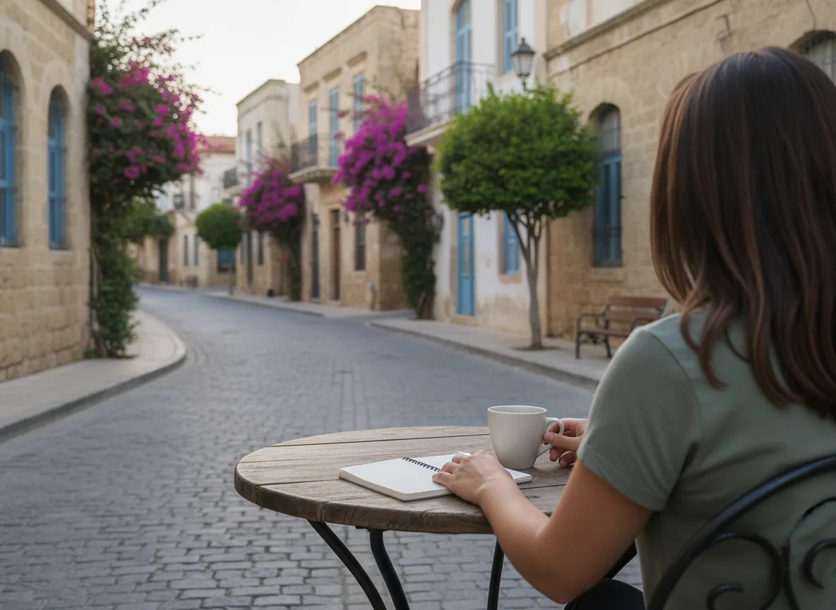 Small business owner at outdoor café reviewing a simple agency scope