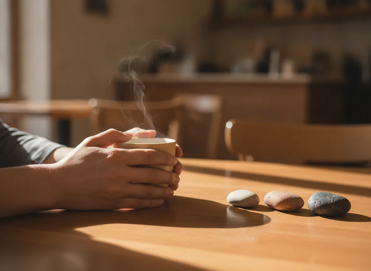 three stones on a cafe table illustrating LCP INP and CLS metrics side by side