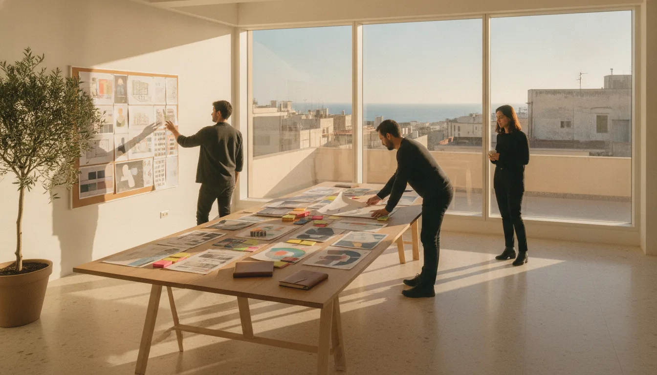 Digital Mind Agency Zypern Team in einem hellen mediterranen Büro bei der Zusammenarbeit