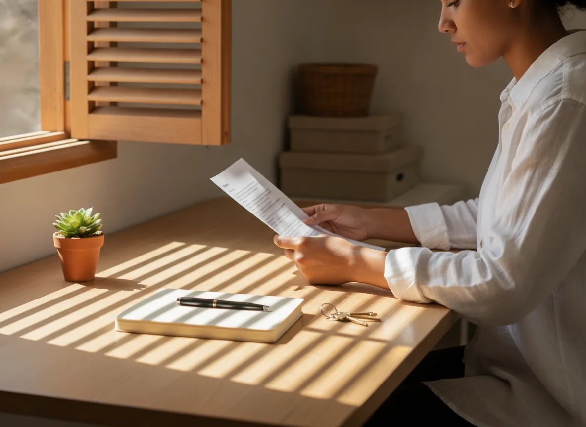 Small business owner reviewing local SEO strategy notes in a tidy Mediterranean office