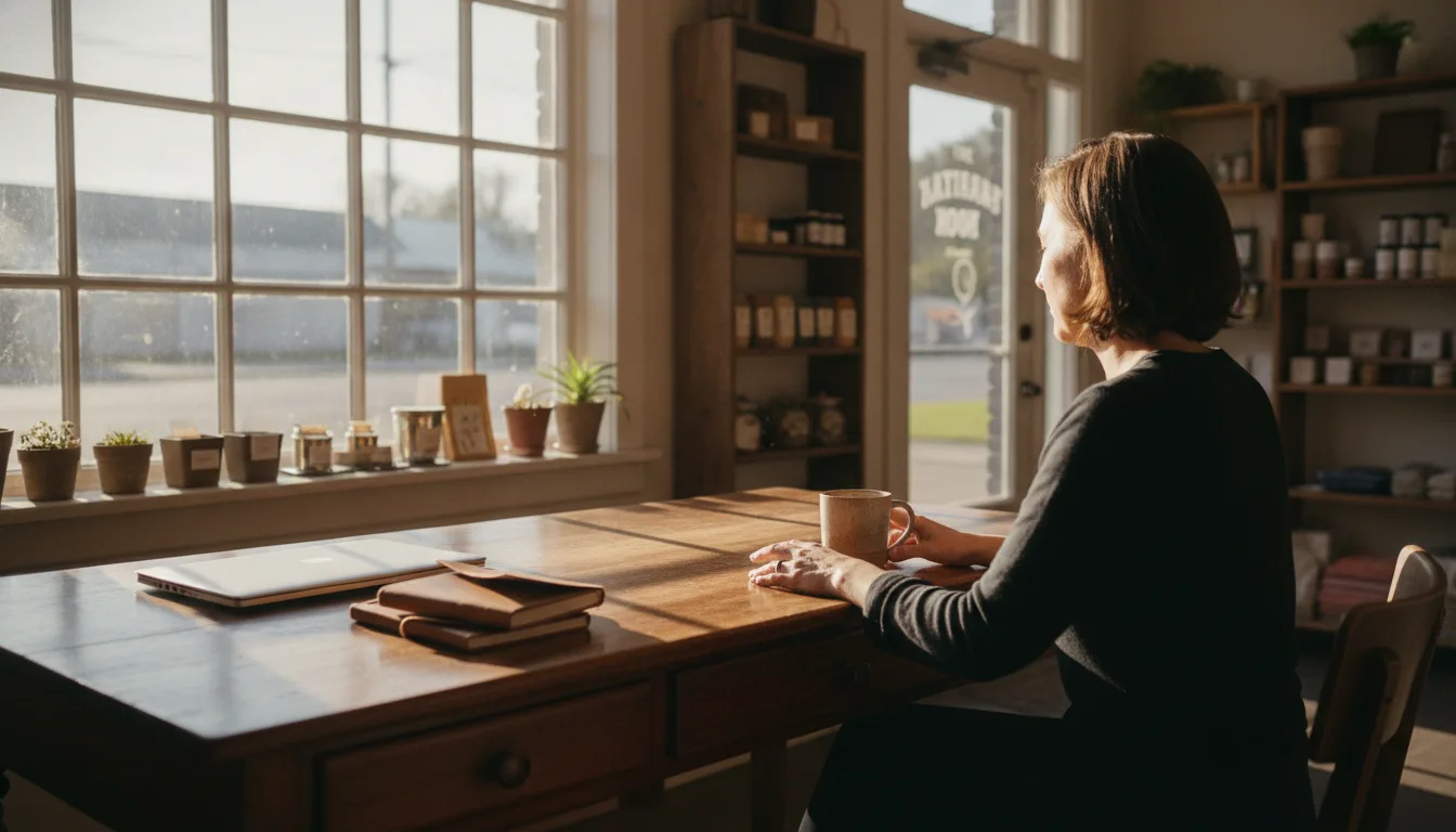 Small business owner at desk using google search console small business tool