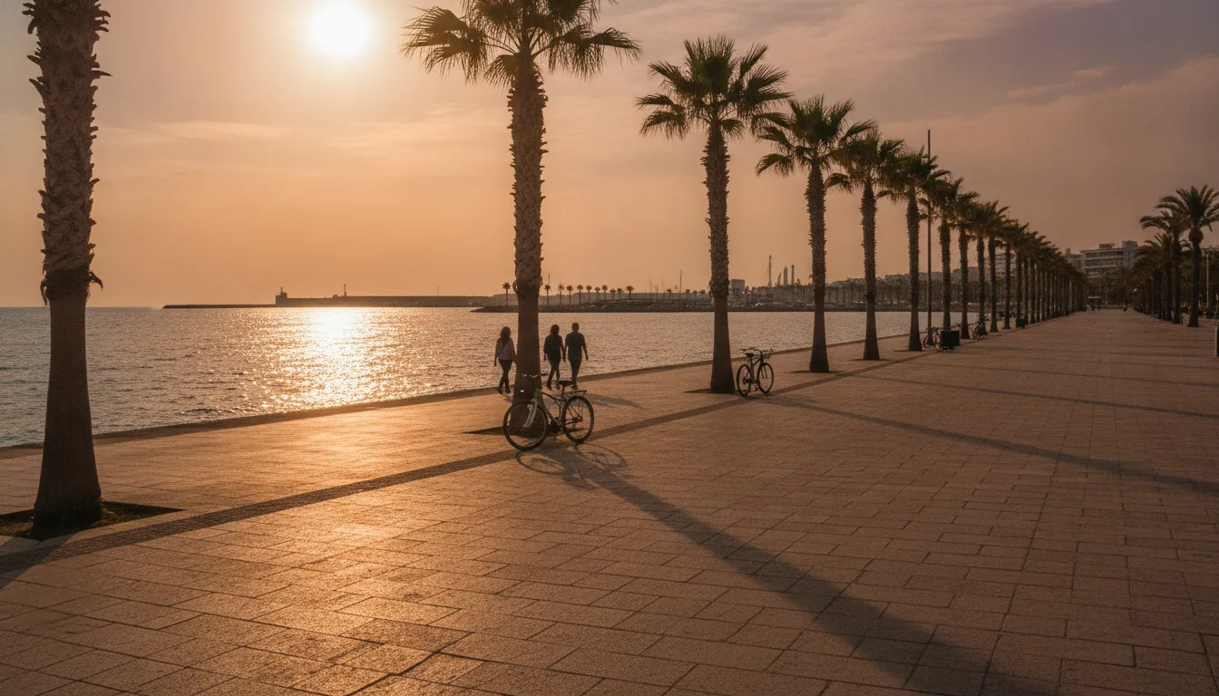 Marketing Limassol businesses along the busy seafront promenade at golden hour