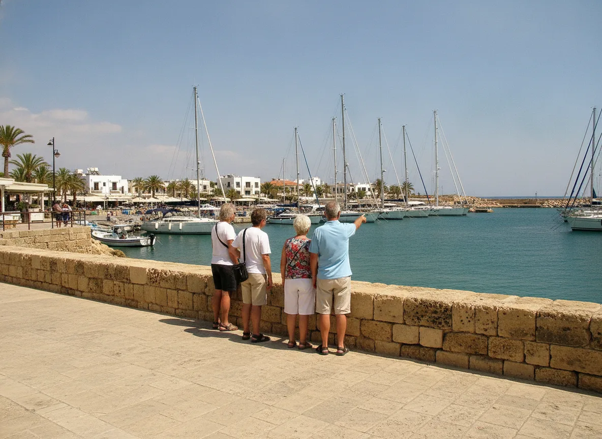 Touristen an einem Yachthafen in Zypern an einem sonnigen Nachmittag