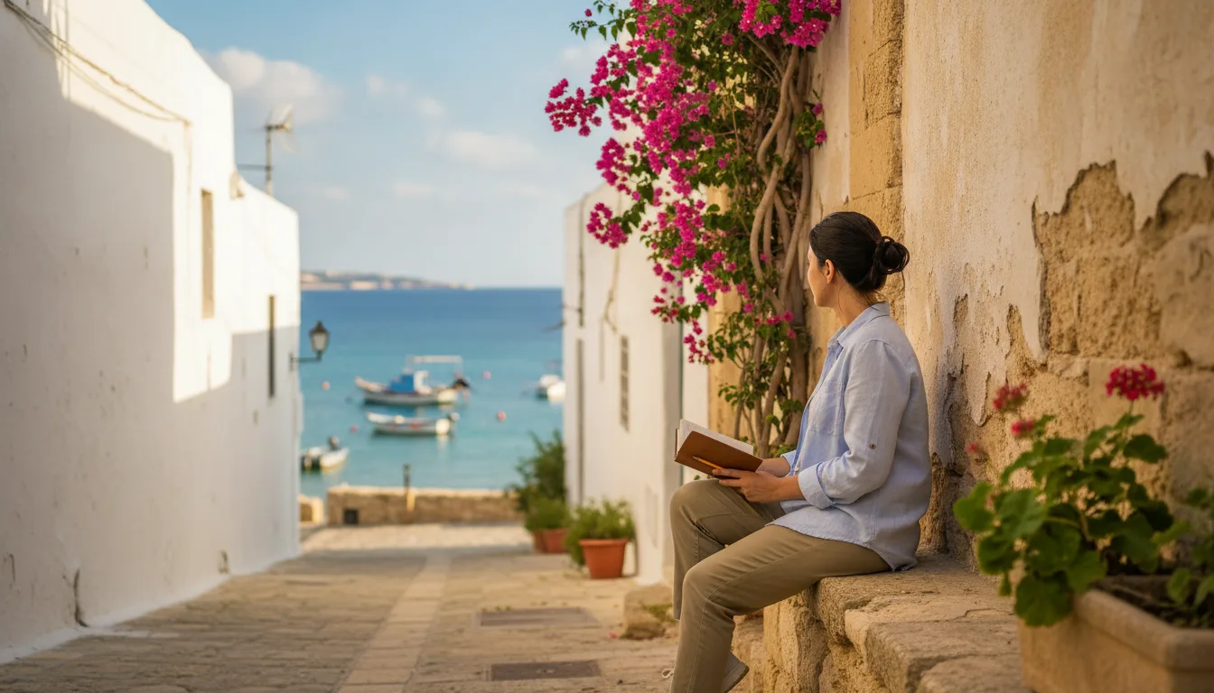 Social media marketing Cyprus professional overlooking a sunny Limassol coastal alley