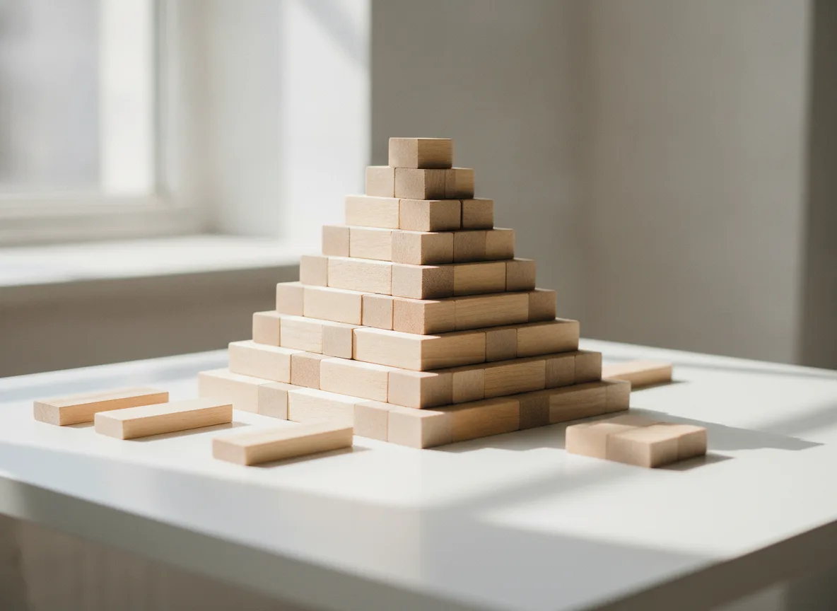 Stacked wooden blocks forming a clear hierarchy representing site architecture