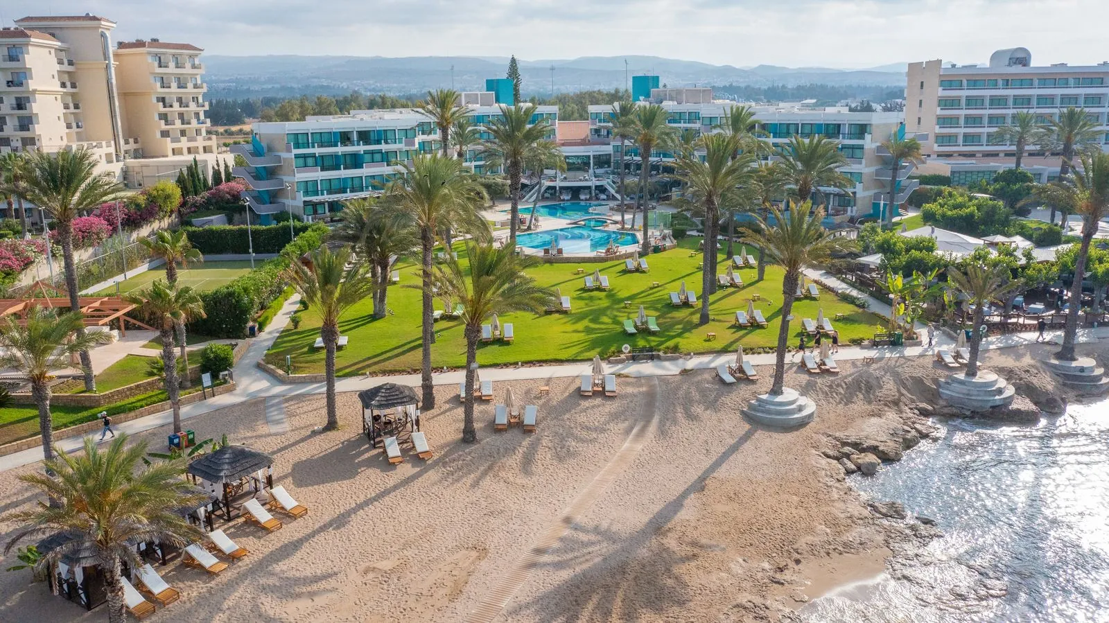 Aerial view of Asimina Suites Hotel on the Paphos coast