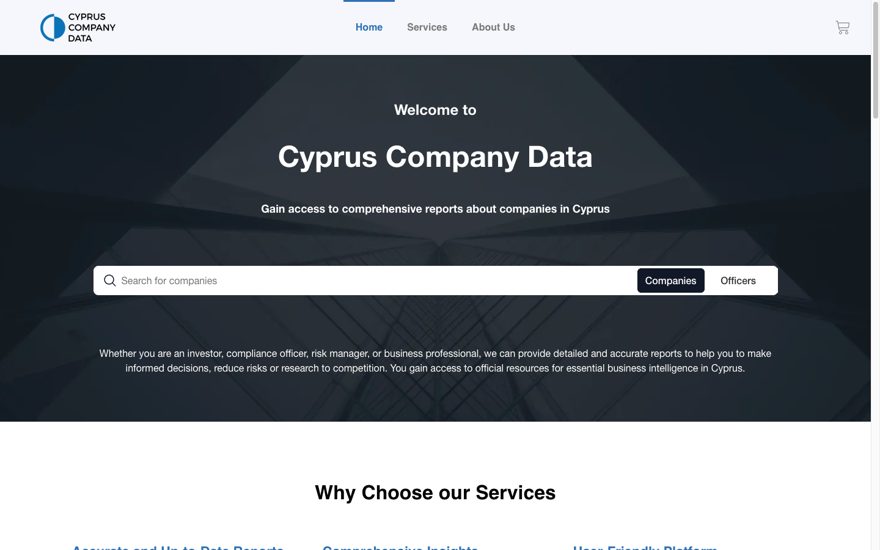 Cyprus Company Data homepage with company search