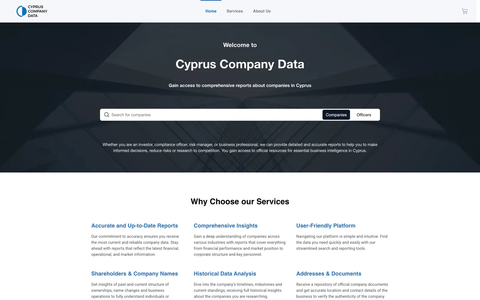 Cyprus Company Data homepage with company search
