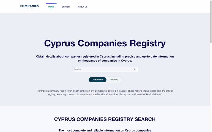 Companies Registry Cyprus homepage