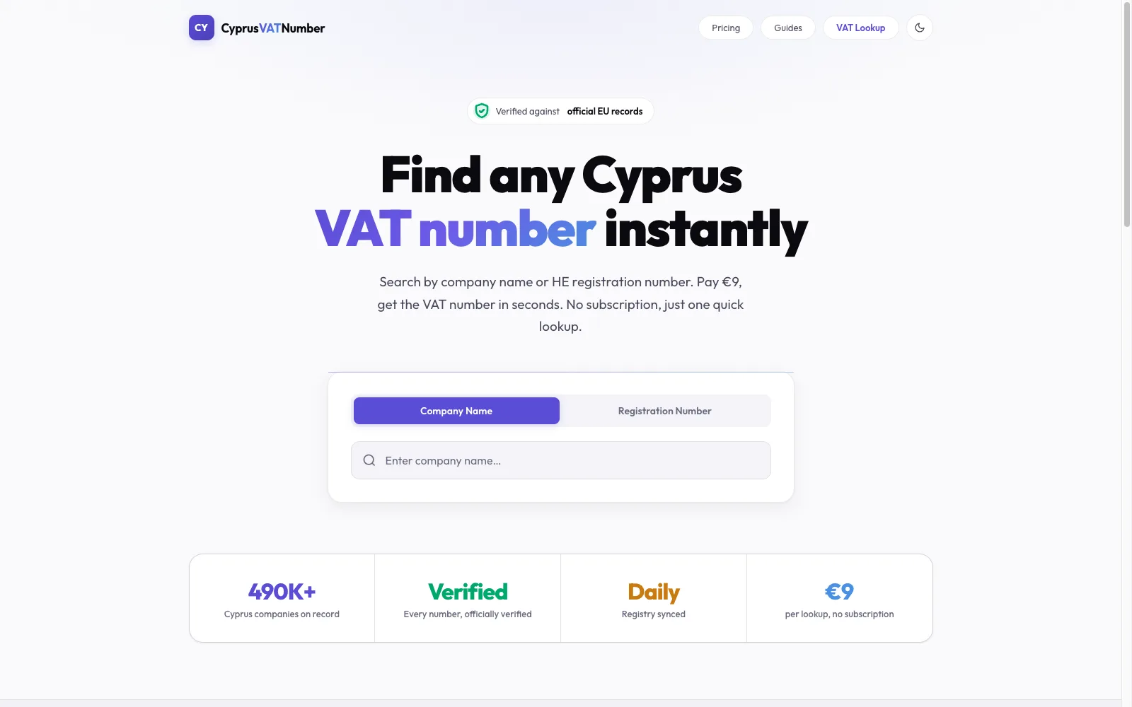 Cyprus VAT Number lookup website