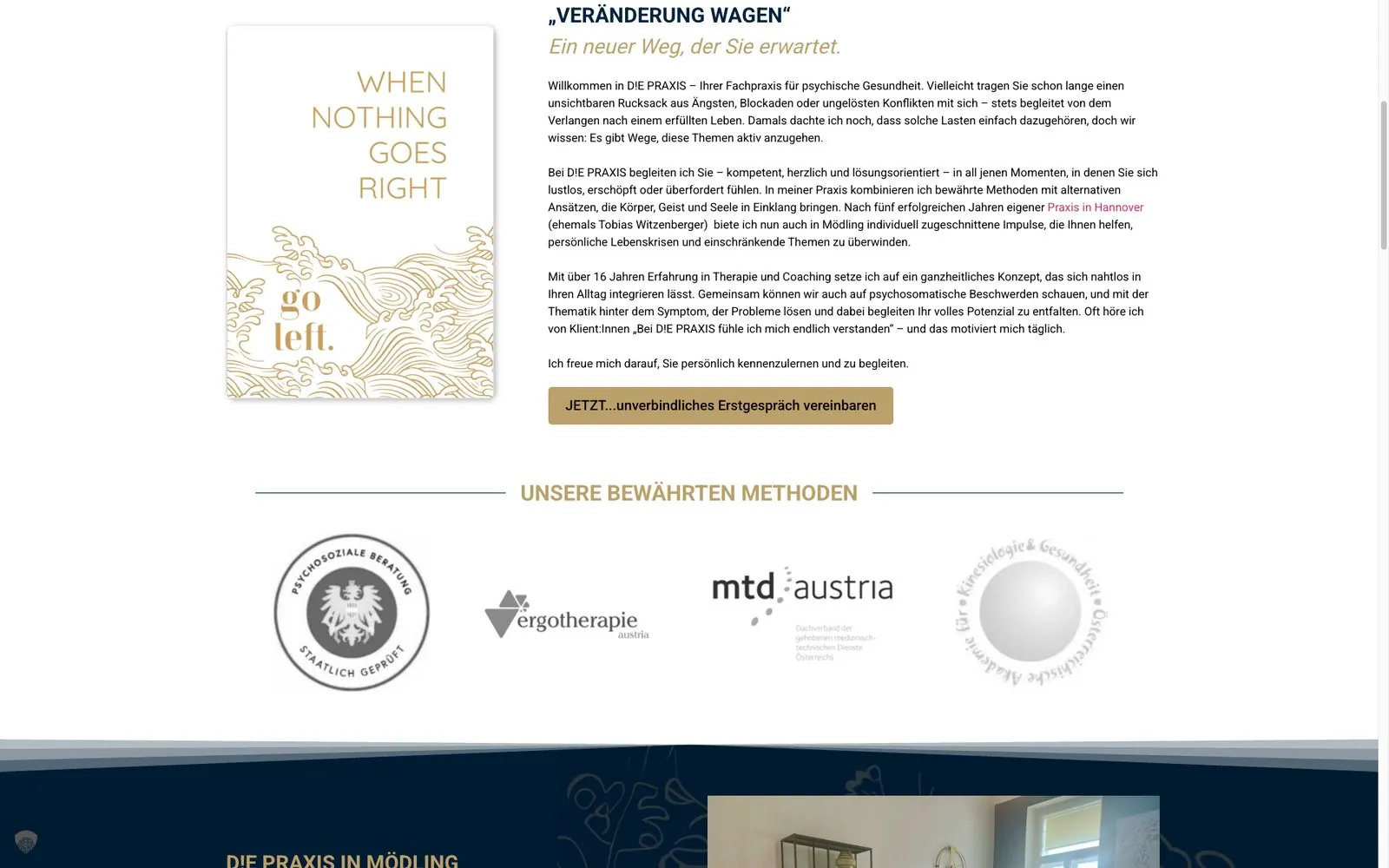 Programme section of the practice website