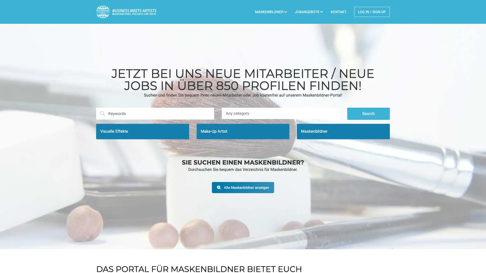 Maskenbildner-Portal job board with profile search