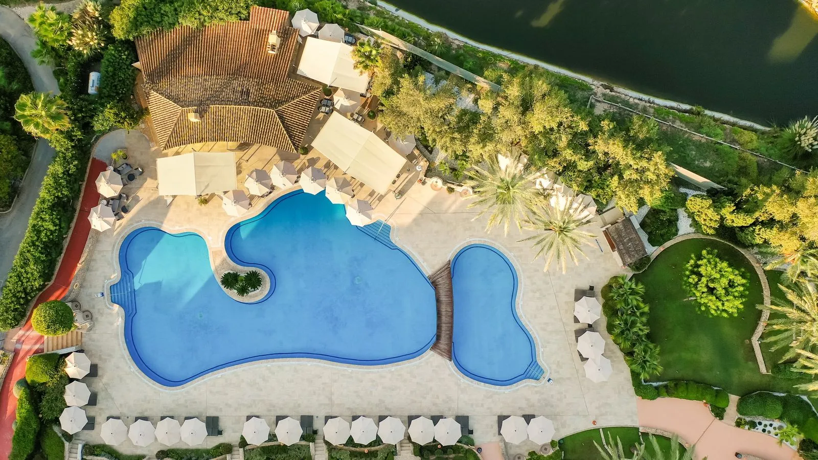 Pool area of the resort from above